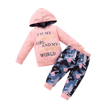 

baby girl clothes Baby Print Hoodie Tops+Floral Print Pants Set Outfits