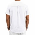 thumbnail image 6 of Timoontee Man Solid Color Casual Short Sleeved Half-buttoned Open And Close Vintage Standing Collar Top White S, 6 of 9