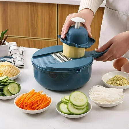 "12-in-1 Multi-Functional Vegetable Chopper - For Slicing, Dicing & Grating - Commercial & Home Kitchen Use - Space-Saving Food Prep Tool"