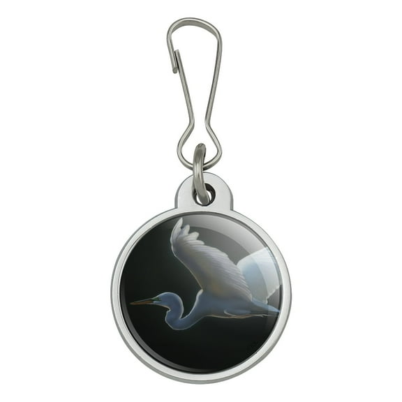 Great White Egret Heron in Flight Jacket Handbag Purse Luggage Backpack Zipper Pull Charm