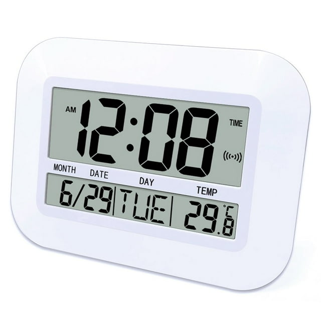 Digital Wall Clock Battery Operated Simple Large LCD Alarm Clock Temperature Calendar Date Day for Home Office