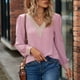 thumbnail image 4 of Ichuanyi liquidación de la moda femenina sólida con cuello en V de manga larga de encaje suelto contraste chifón top mujeres ICHUANYI WER202308243887, 4 of 8