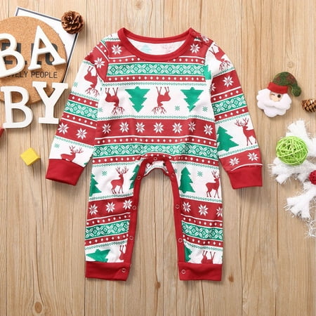 

NEGJ Christmas Baby Print Jumpsuit Romper Xmas Family Matching Pajamas Clothes