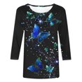 thumbnail image 5 of ZQGJB Cute Butterfly Print Shirts for Women Dressy Casual 3/4 Lenght Sleeve Round Neck Graphic T-Shitrs Top Loose Fit Comfy Tunic Tees Blouse Multicolor#10 L, 5 of 6