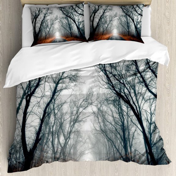 Smoky Mountain Bedding Set Pineforest Duvet Cover Grey Tree Natural Scenery Art Comforter Cover Firf