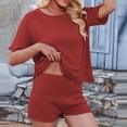 thumbnail image 5 of Women's 2 Piece Shorts Sets Knitted Short Sleeve Crewneck Top and Shorts Soft Summer Lounge Casual Clothing (S, Red), 5 of 7