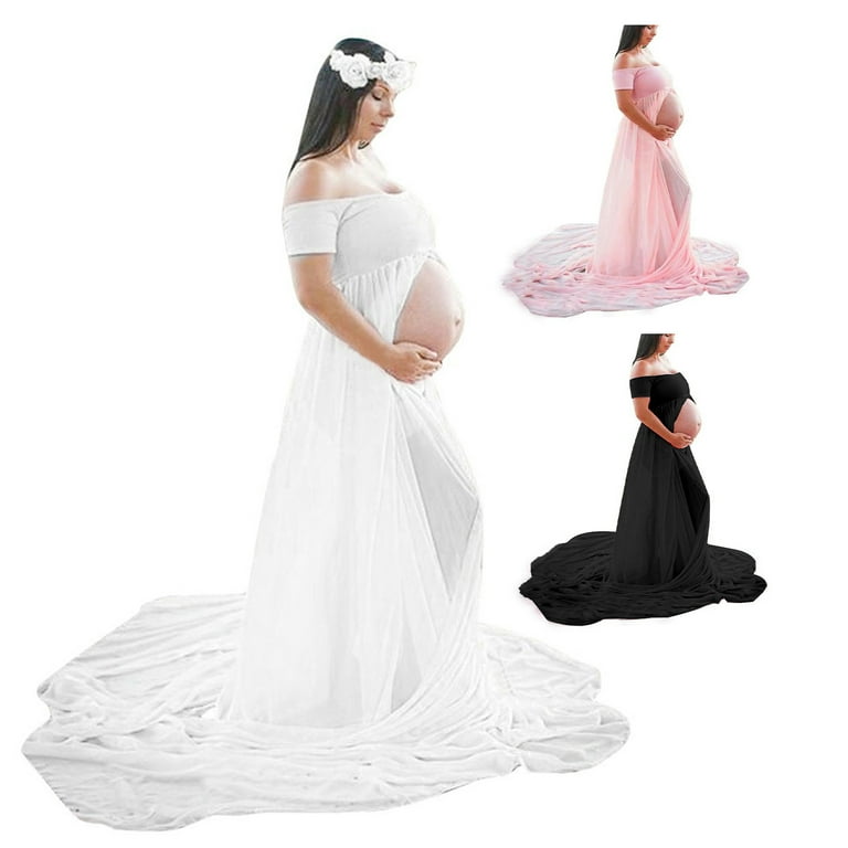 classy floor length dresses Momyknows Off Shoulder Backless V-Neck Lantern Sleeve Bodycon Party Baby Shower Maternity Mini Dress White Short Sleeve / M