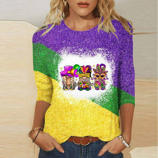 FcBaudy Hauts pour Femmes, Blouses et Chemises à Manches Longues et Col Rond, T-Shirts Imprimés Mode pour Femmes, Blouse à Manches 3/4 Col Rond Décontractée
