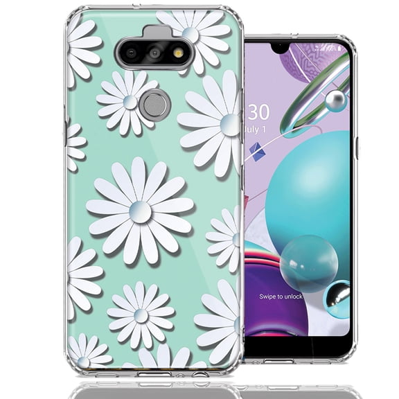 MUNDAZE For LG Aristo 5/K31/Fortune 3 White Teal Daisies Design Double Layer Phone Case Cover