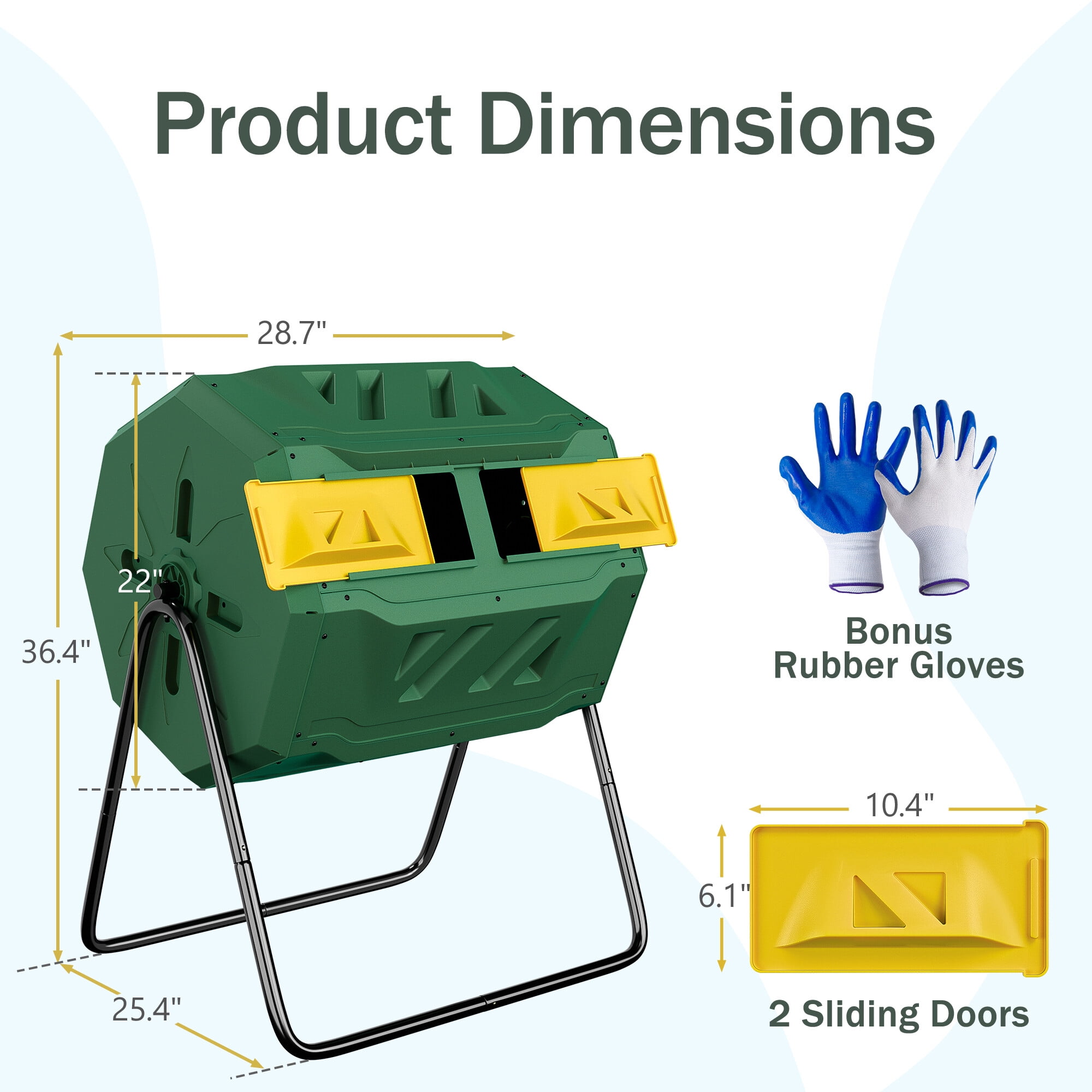 HomGarden 43Gal Tumbling Composter Bin 360° Dual Chamber BPA Free Green 36.4-in Height