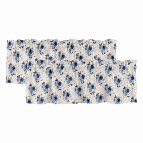 Navy Blue Spring Floral Valances for Windows, Farmhouse Flowers Modern Art Light Filtering Kitchen Curtains, Rod Pocket Window Valance Curtains for Living Room Bedroom, 42" W x 18" L, 2 Panels