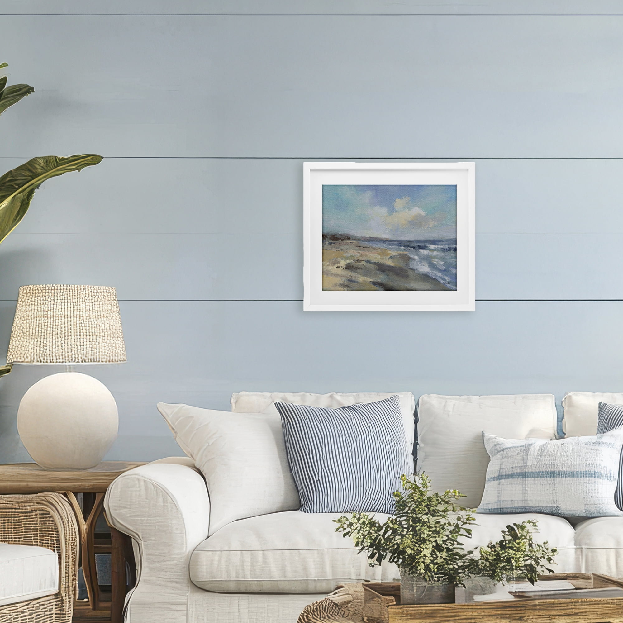 Stupell Industries Serene Morning Beach Waves White Framed Print Under Glass, design by Silvia Vassileva