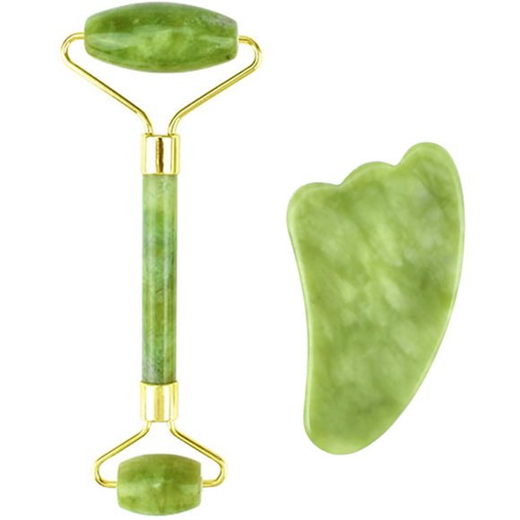 Quartz Roller Set, Anti-Aging Beauty Facial Therapy Natural Massage Stone Face Quartz, Face Quartz Jade Gua Sha, Jade roller, Rose Valley Quartz Roller Face Massager (GREEN)