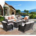 thumbnail image 3 of Ovios 5 Pieces Outdoor Patio Furniture with Rectangle Fire Pit Table Wicker Patio Sectional Sofa with Loveseat for Backyard, 3 of 5