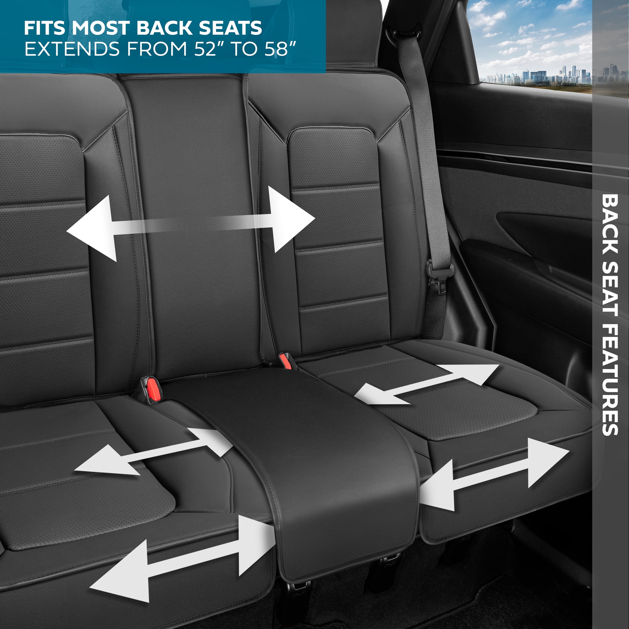 Motorbox Classic Edition Bench Seat Cover, Premium Faux Leather Back Seat Covers for Cars Trucks Vans SUV, Rear Car Seat Covers Back Seats Only, Automotive Interior Cover - Black