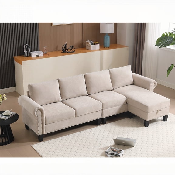 [Modern Linen Fabric L-shaped Sectional Sofa with Storage, 106*51.5*33'']