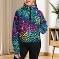 thumbnail image 3 of Chaqlin Colorful Leopard Print Half Zip Sweatshirt for Girls with Pocket Oversize Plus Size Comfy Casual Pullover Soft Loose Top Fall Clothes Size 9-10, 3 of 7