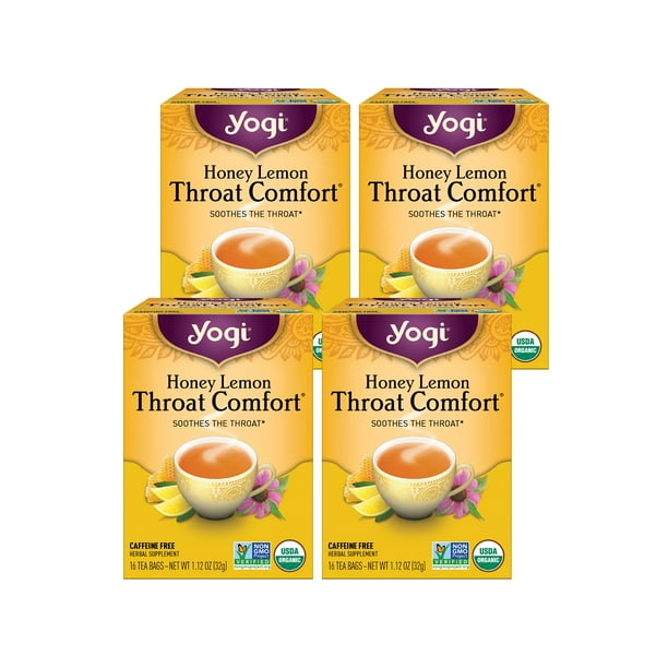 Yogi Tea Honey Lemon Throat Comfort, Organic Herbal Tea, Wellness Tea Bags, 4 Boxes of 16