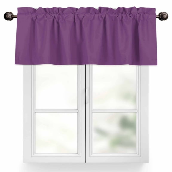 Purple Valances for Windows, 42 x 12in, Simple Background Modern Solid Color Monochrome Rod Pocket Kitchen Valance Curtain Light Filtering Window Treatments for Living Room Bedroom, 1 Panel