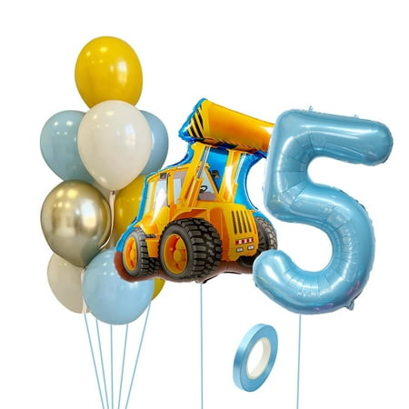 13pcs Construction Tractor Vehicle Balloon Baby Blue Number Balloon for Boys' Construction Happy Birthday Party Decoration