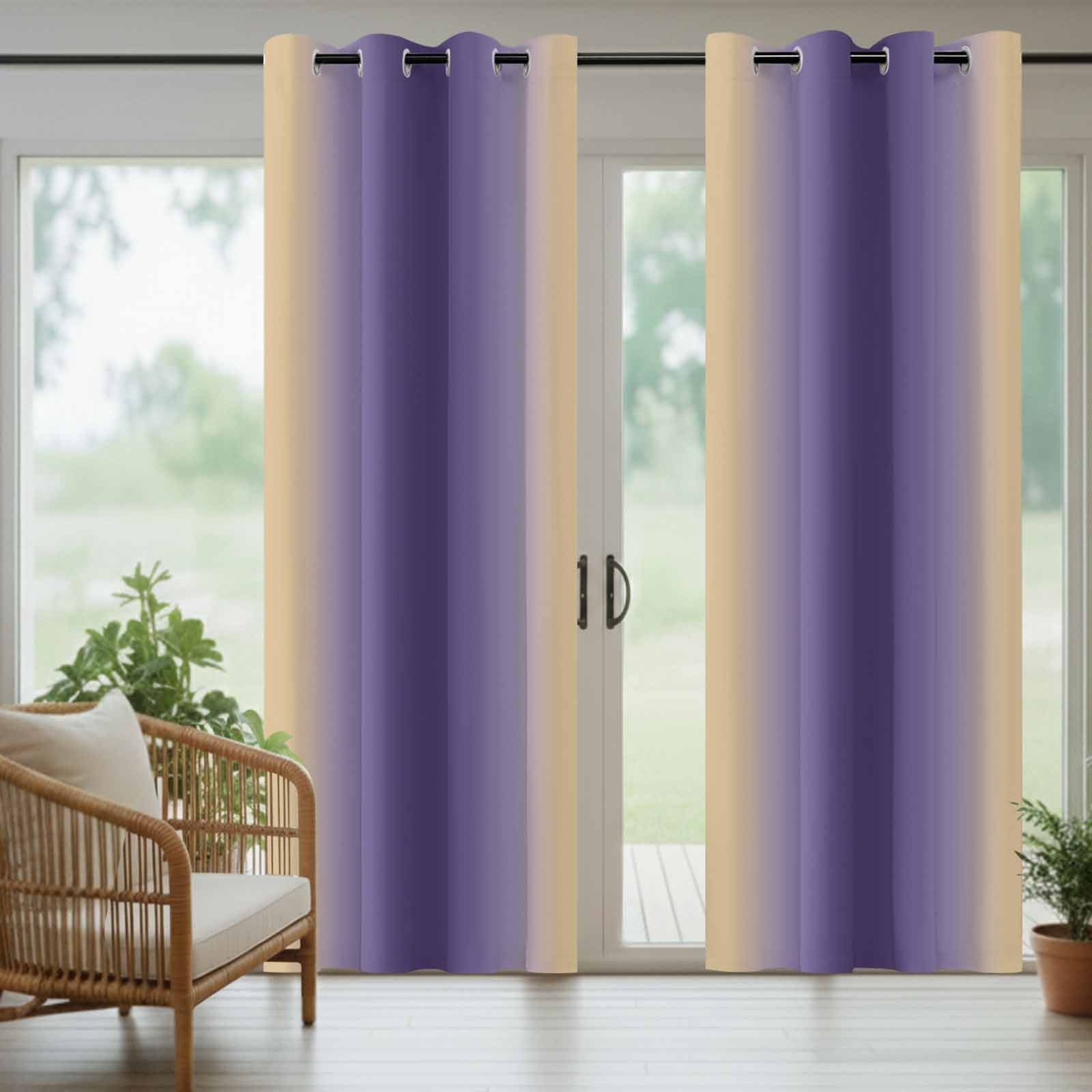 1 Panel Outdoor Curtains for Patio Waterproof 54"x108" Purple Yellow Ombre Weatherproof Privacy Outsides Curtains, Farmhouse Modern Gradient Art Grommet Thermal Drapes for Cabana Porch Pergola