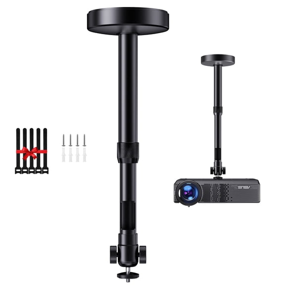Projector Ceiling Mount with New Gimbal, Adjustable Length Projector Mount, ¼-Inch Screw, Compatible with Most Projectors, Ceiling/Wall Use with Cable Ties