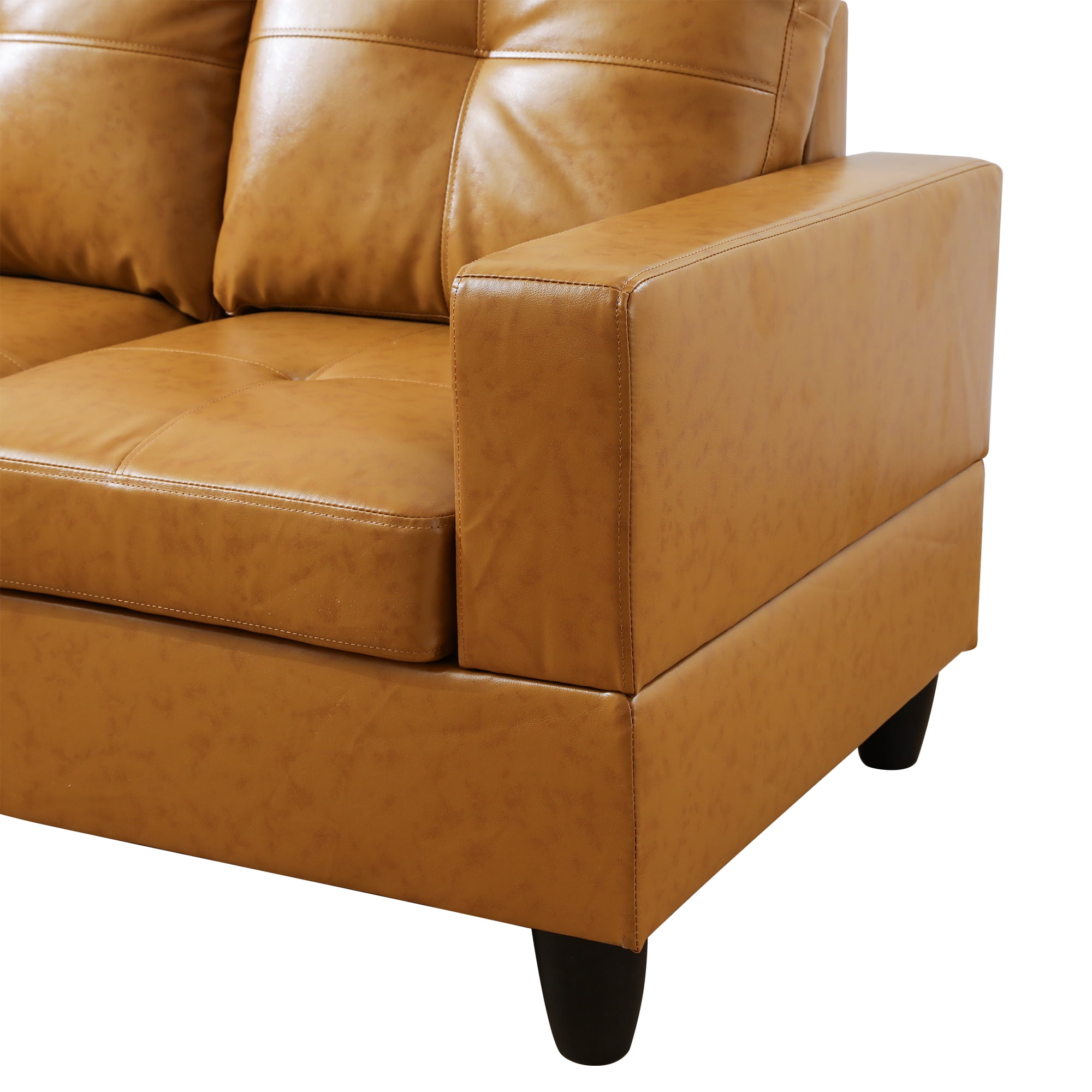 Hommoo L Shaped Sectional Couches and Sofas, 4-Seat Semi Semi PU Synthetic Leather Sectional Sofa Sets, Modern Living Room Furniture Sets, 17.5'' Back Height, Turmeric(No Ottoman)