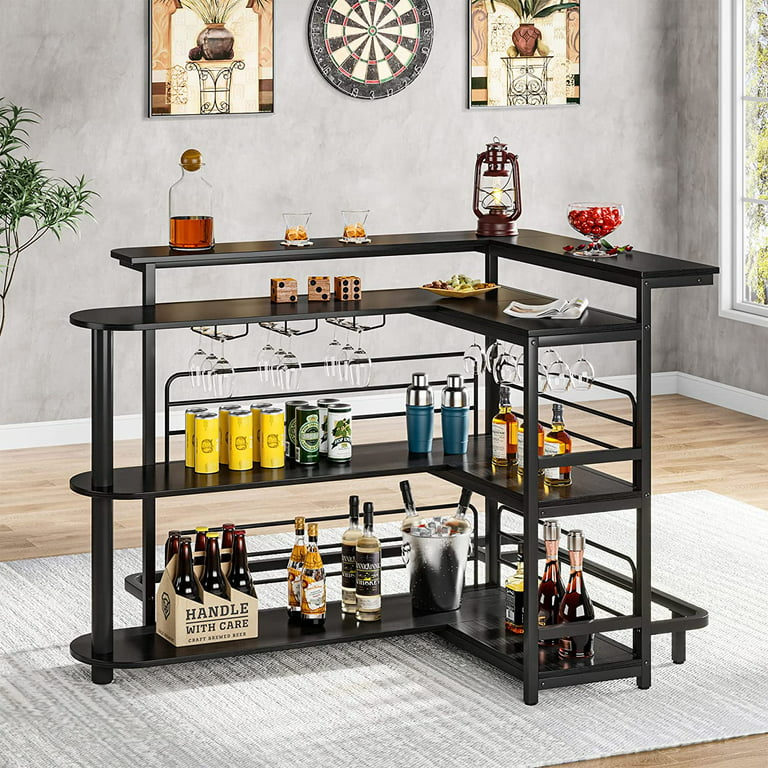 Tribesigns Home Bar Unit, L-Shaped Liquor Bar Table with and - Black