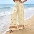 thumbnail image 5 of Tnhcen Women's Bohemian Print Drawstring Palazzo Pants, 100% Polyester Pre - Shrunk Bamboo Modal, Elastic Waist Beach Vacation Casual Wide Leg Trousers for Women S - 2XL, 5 of 8