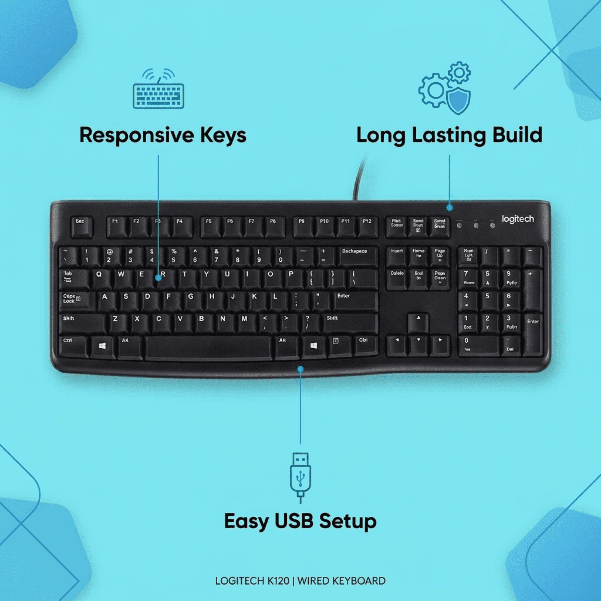 Logitech K120 Wired Keyboard (2 Pack), Full-Size USB Keyboard with Number Pad, Spill-Resistant, Quiet Typing, Plug and Play