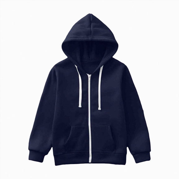 Aayomet Kids Girls Zip Up Hoodie Sweatshirt Casual Long Sleeve Outerwear Back to School Clothes Fall Preppy Sweatshirt Jacket Navy for Size 6-7 Years