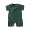 thumbnail image 2 of BLTIBY Newborn Baby Boys Girls Romper Summer Solid Color Short Sleeve Round Neck Toddler Infant Button Down Rompers One-Piece Fashion Bodysuit Green 1-2 Years, 2 of 3