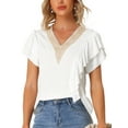 thumbnail image 1 of Unique Bargains Hauts à Manches Courtes pour Femmes Blouse Décontractée Col en V Blanc S, 1 of 6
