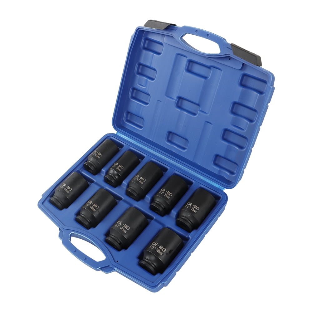 9pcs Deep Impact Socket Set 1/2" Drive Metric Axle Hub Nut Socket 29-38mm for Removing and Mounting Axle Nuts