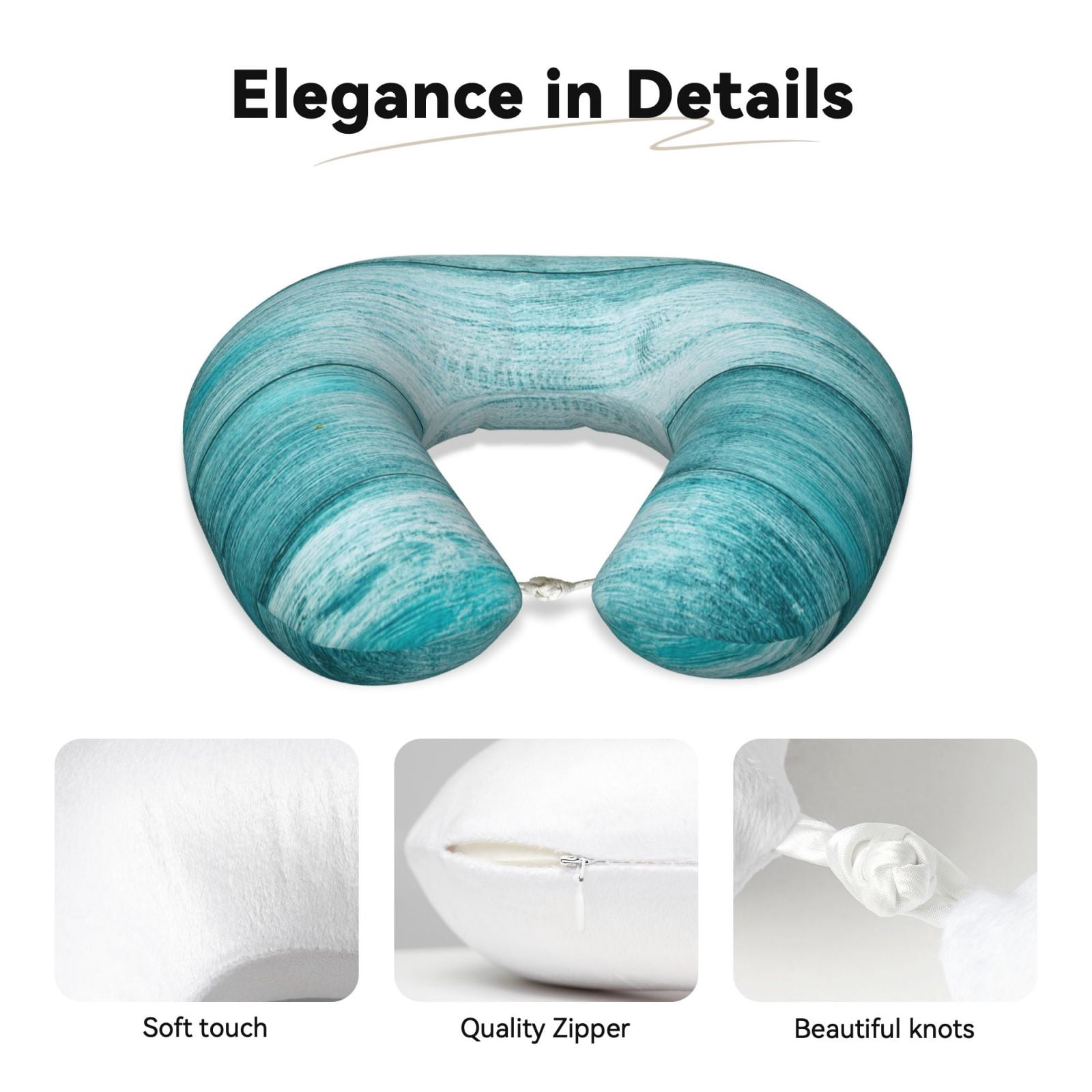 Xecao Teal Turquoise Wood Print Memory Foam Cervical Neck Pillow Versatile U-Shaped Pillows for Home,Office,Camping,Travelling,Soft Washable Cover