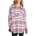 thumbnail image 2 of Women'S Flannel Plaid Shacket Fall Outfits Long Sleeve Button Down Shirts Jacket Coats with Side Pockets Pink S, 2 of 8