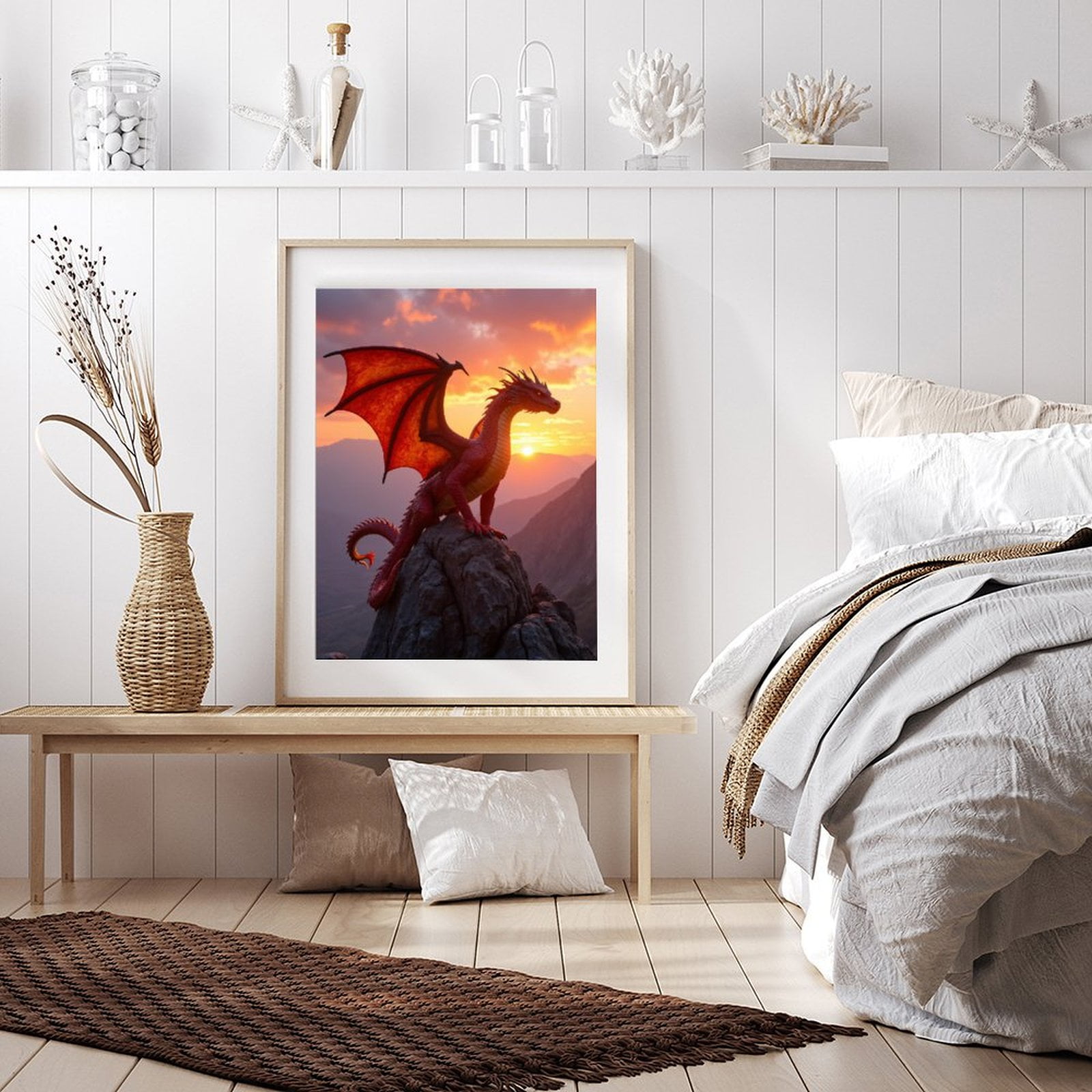 Diamond Art Kits for Adults - 5d Red Dragon Sunset Silhouette Diamond Painting for Adults, Diamond Art for Adults Beginners, Diamond Painting Kits for Adults for Home Wall Decor