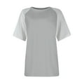 thumbnail image 3 of SHTXOZHI Casual Shirt for Women Short Sleeve Color Block Tops 2024 Summer Fashion Round Neck Tees, 3 of 5