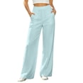 thumbnail image 2 of Inverlee Women's High Waist Wide Leg Pants Elastic Waist with Front Seam Casual Solid Color Work Trousers with Pockets Blue L, 2 of 6