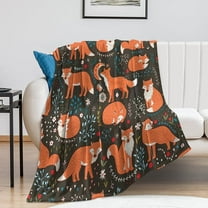 Cute Fox Blanket Funny Animal Fox with Flower Decor Throw Blanket Fox Gifts for Girls Boys Super Warm Soft Plush Lightweight Fleece Flannel Blanket Winter Couch Bedding Blanket for Kids Women 60"x80"