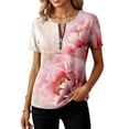 thumbnail image 4 of Htigea 1/4 Zip Pullover Tops for Women Floral Print Short Sleeve T Shirts Casual Loose Fit Summer Tees Pink XL, 4 of 6