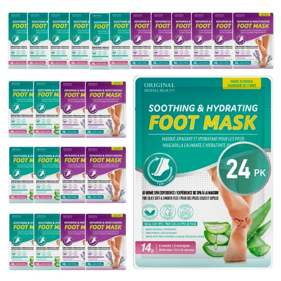 Original Derma Beauty 24PK Dry, Cracked Skin Foot Mask Moisturizing Socks - Lavender & Aloe