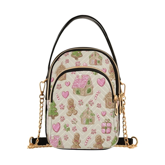 Quilted Women's Crossbody Bag Purses and Handbags with Detachable Leather Strap Pink Cute Christmas Pattern