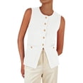 thumbnail image 1 of Chaleco tipo suéter PRETTYGARDEN para mujer, punto de verano 2025, blanco, S, 1 of 9
