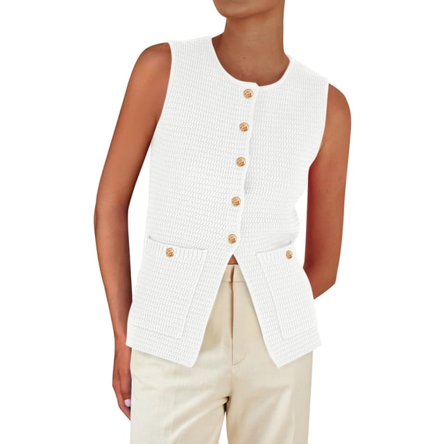 Chaleco tipo suéter PRETTYGARDEN para mujer, punto de verano 2025, blanco, S