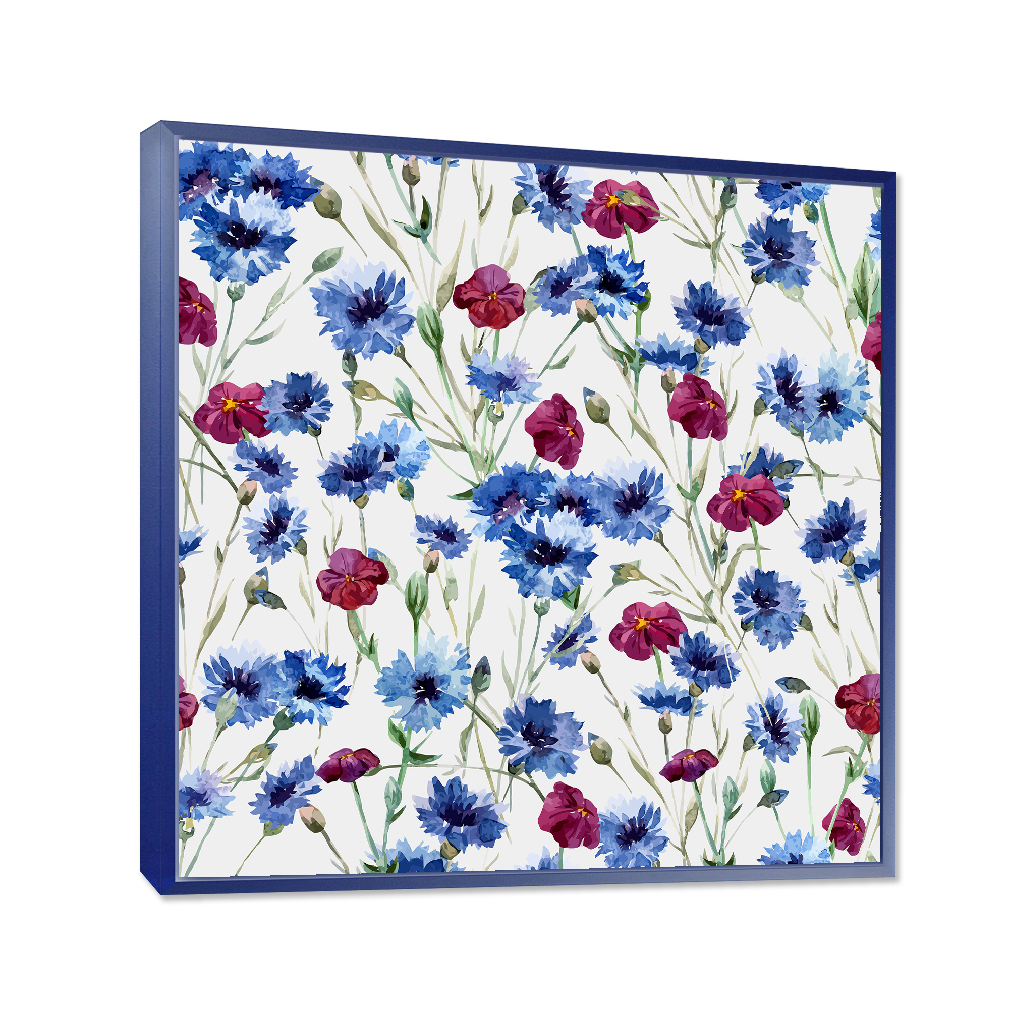 Designart 'Red and Blue Wildflowers' Traditional Framed Canvas Wall Art Print