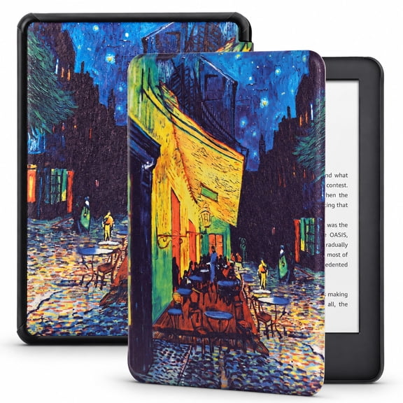 6 inch Kindle Case, 11th Gen 2022 and 12th Gen 2024, Slim Flip Cover, Auto Sleep Wake, Cafe at Night Design