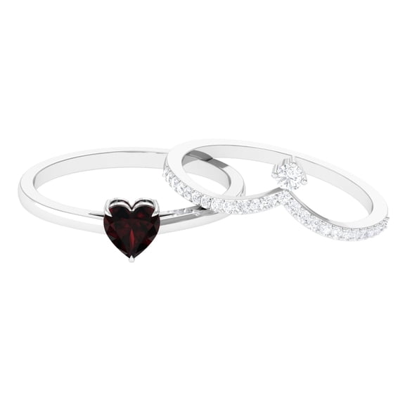 Natural Heart Red Garnet 1.10 Ctw 925 Sterling Silver Art Deco Wedding Ring for Women