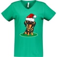 thumbnail image 3 of Inktastic Christmas Dachshund Dog Santa Women's V-Neck T-Shirt, 3 of 5