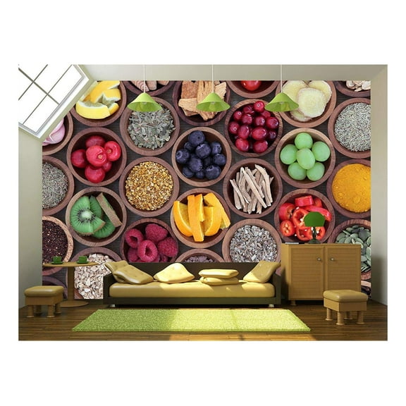 wall26 - Health and Super Food to Boost Immune System - Removable Wall Mural | Self-Adhesive Large Wallpaper - 66x96 inches